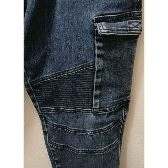 Denim House Mens Dark Wash Biker/Cargo Denim Jeans Zipper 32-32 *Rare* - Picture 4 of 16